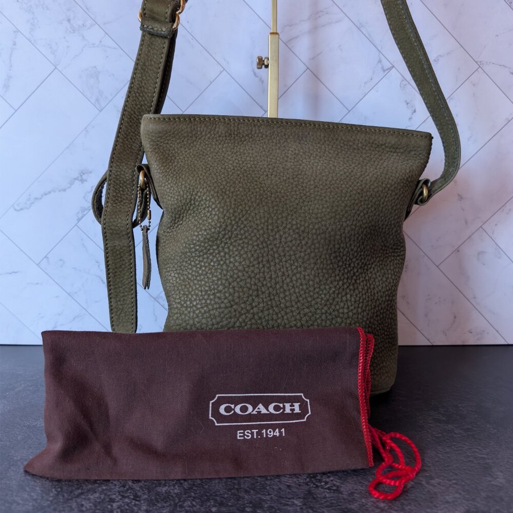 COACH RARE Vintage 1995 Pebbled Leather Olive Green Bucket N5M‑4933 w/ Dusty - Picture 4 of 16